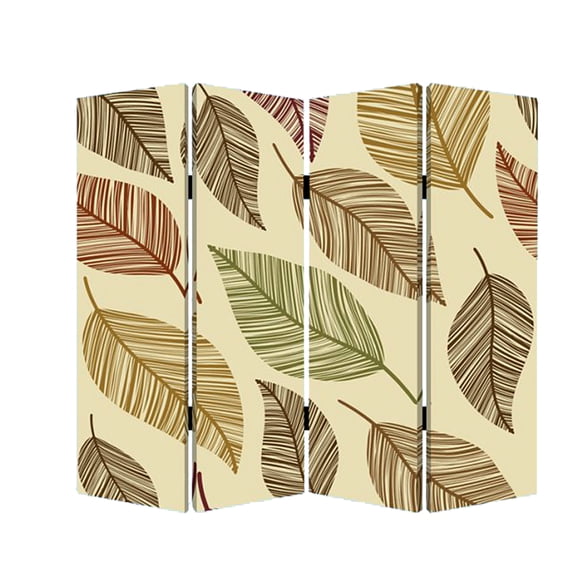 3 Panel Canvas Made Foldable Screen with Leaf Print, Multicolor- Saltoro Sherpi
