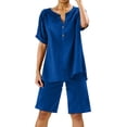 thumbnail image 1 of Conjunto de 2 piezas para mujer: blusa de pierna ancha y pantalones elásticos, cuello en V, ropa informal para el día a día, para todas las estaciones, tallas S/XXXXXL, 1 of 3