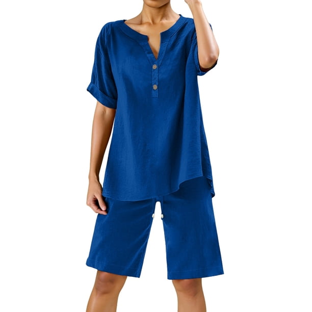 Conjunto de 2 piezas para mujer: blusa de pierna ancha y pantalones elásticos, cuello en V, ropa informal para el día a día, para todas las estaciones, tallas S/XXXXXL