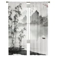 Chinese Ink Landscape Painting Bamboo Sheer Voile Curtains for Bedroom