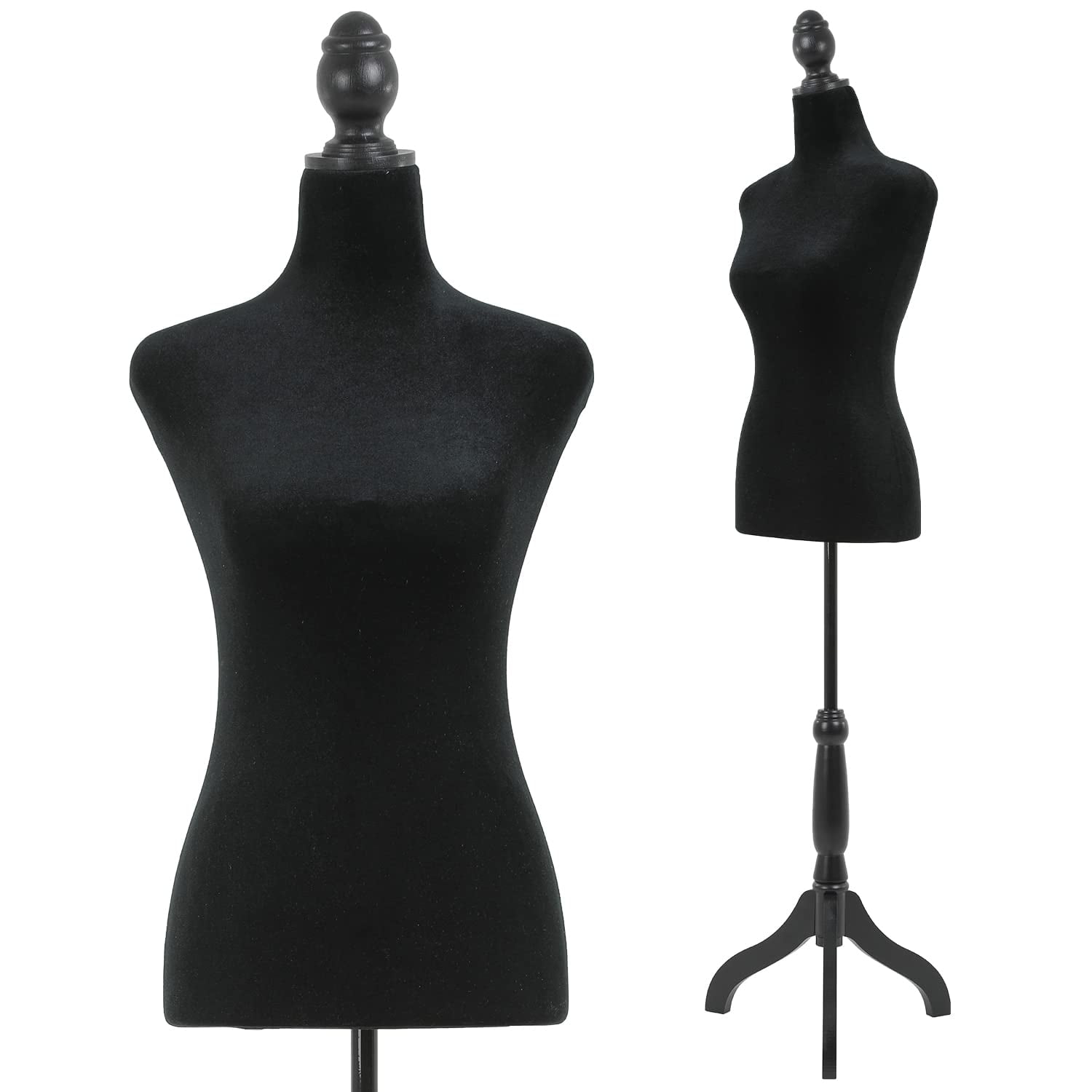 Female Mannequin Torso Mannequin Body Dress Form Mannequin Height Adjustable 49.6-63.4 Inch with Wooden Tripod Stand for Window Display Store Dress Jewelry Display Sewing (Black)