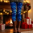 thumbnail image 2 of Puliio Xmas Leggings For Women Christmas Snowflake Printed High Waisted Funny Workout Stretch Pants Winter Tummy Control Holiday Pantyhose Plus Size Tights,Blue,XXL, 2 of 4