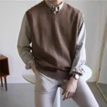 thumbnail image 4 of Ropa de hombre Chaleco de cuello en V Suéter de punto Sin mangas Marrón Ropa de otoño coreana Holgada Overfit Talla grande A, 4 of 5