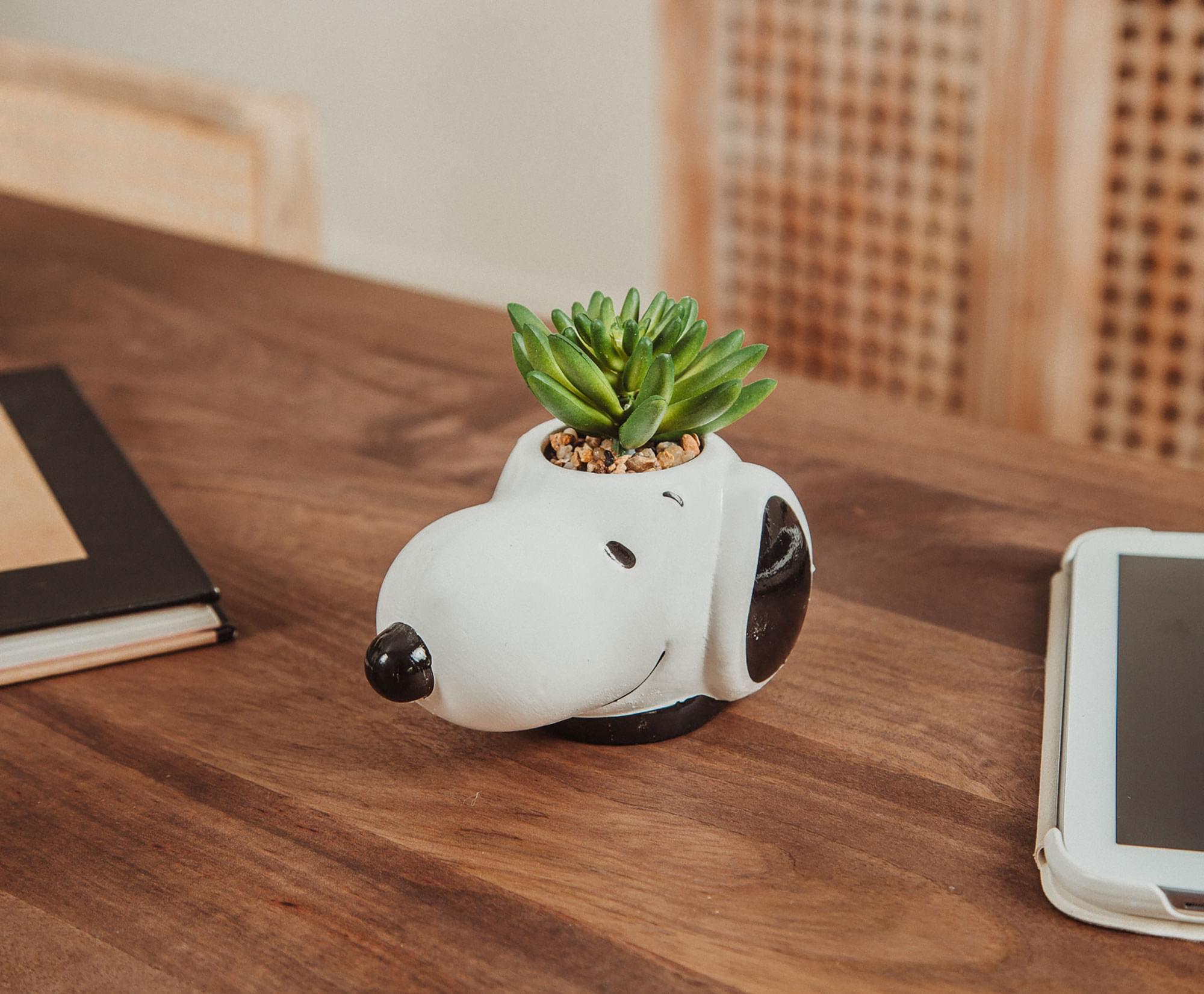 スヌーピー　セラミック Peanuts Snoopy Face Ceramic Mini Planter with Artificial