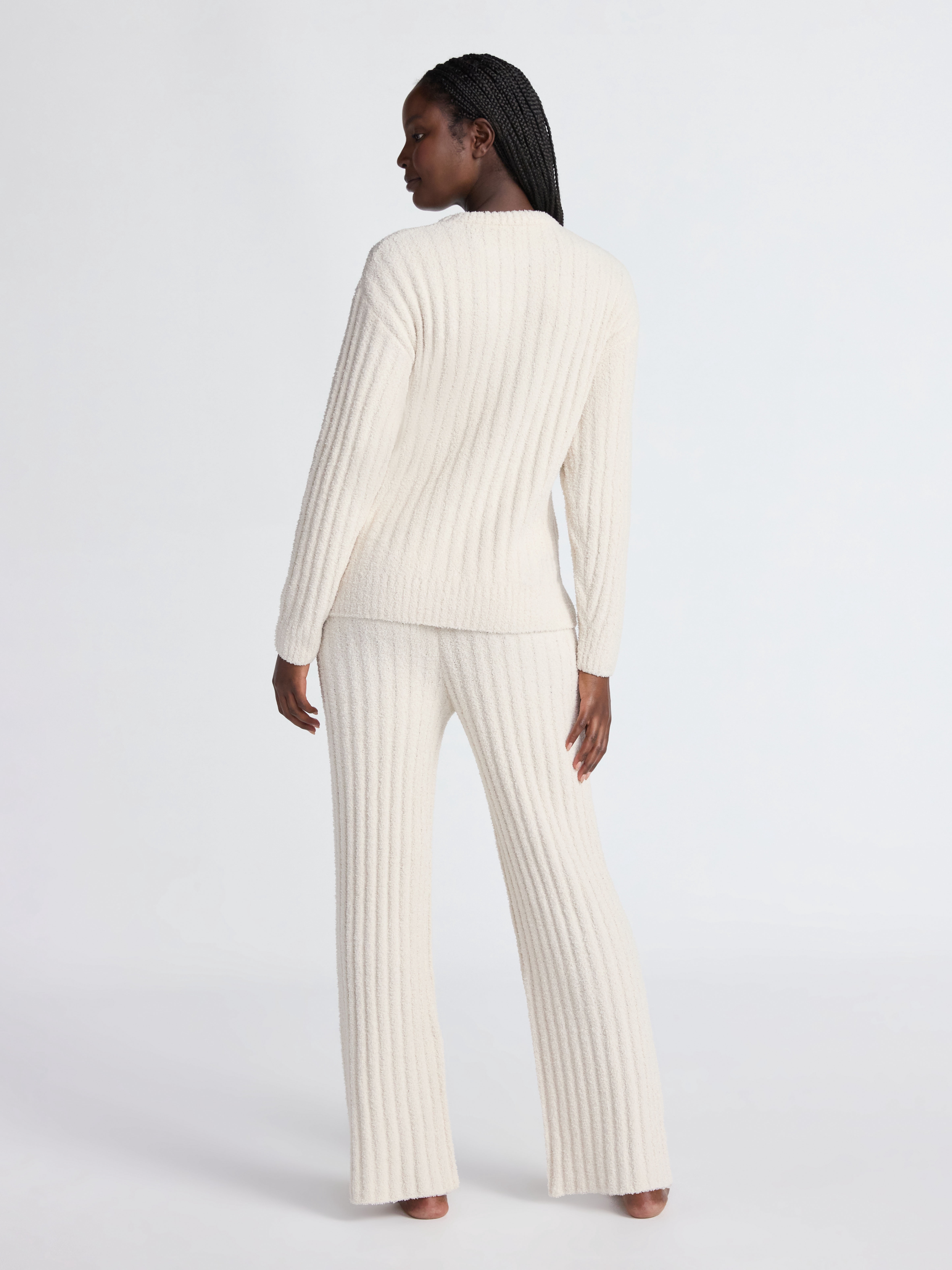 Joyspun Women's Cozy Ribbed Crewneck Top and Wide-Leg Pants Set, 2-Piece, Sizes XS-3X