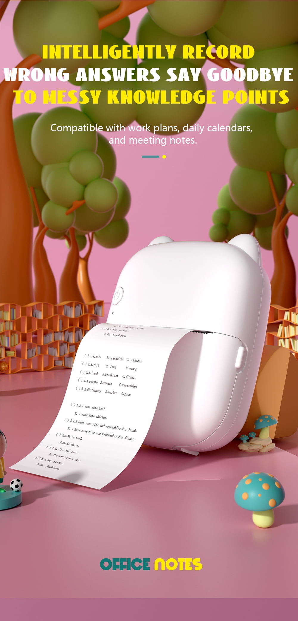 Portable AI Smart Mini Printer, Voice Activated Inkless Thermal Printer with AI Learning Q&A, Multi-Function Printer for Kids Students Home Study