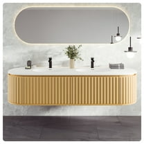 Eviva Haven 71"W x 22"D Oak Wall-mounted Bathroom Vanity with White Solid Surface Integrated Sink Top