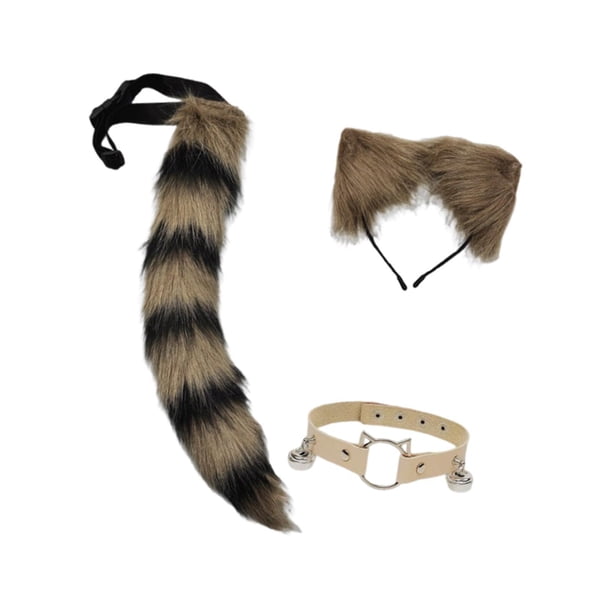 Juego de 3 diademas con orejas y cola de gato para fiestas, espectáculos y cumpleaños. Café negro
