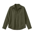 thumbnail image 4 of Yyeselk Women's Cotton Linen Snap Button Long Sleeve Shirt with Pocket Collared Relaxed Fit Lightweight Casual Tops Army Green Large, 4 of 8
