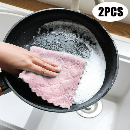 

Wiping Clothes For Kitchen 2PCS Dish Cloth Double-sided Two-color Dish-washing Towel Coral Hanging Cloth Scouring Pad