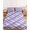 thumbnail image 2 of Cal.King Size Fitted Sheet Set - Purple Plaid 3 Piece Bedding Sets 16" Deep Pocket Fitted Sheet with 2 Pillowcases, White Stripes Modern Grids Geometric Brushed Microfiber Hotel Luxury Bed Sheets, 2 of 9