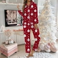 thumbnail image 2 of thermal pajama sets for women winter plush sleepwear with non- grips Women's Christmas Christmas Printed Button Pocket Long Sleeve Trousers Home Pajama Set, 2 of 5
