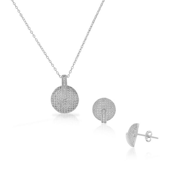 925 Sterling Silver White Clear CZ Round Stud Earrings Pendant Necklace Set
