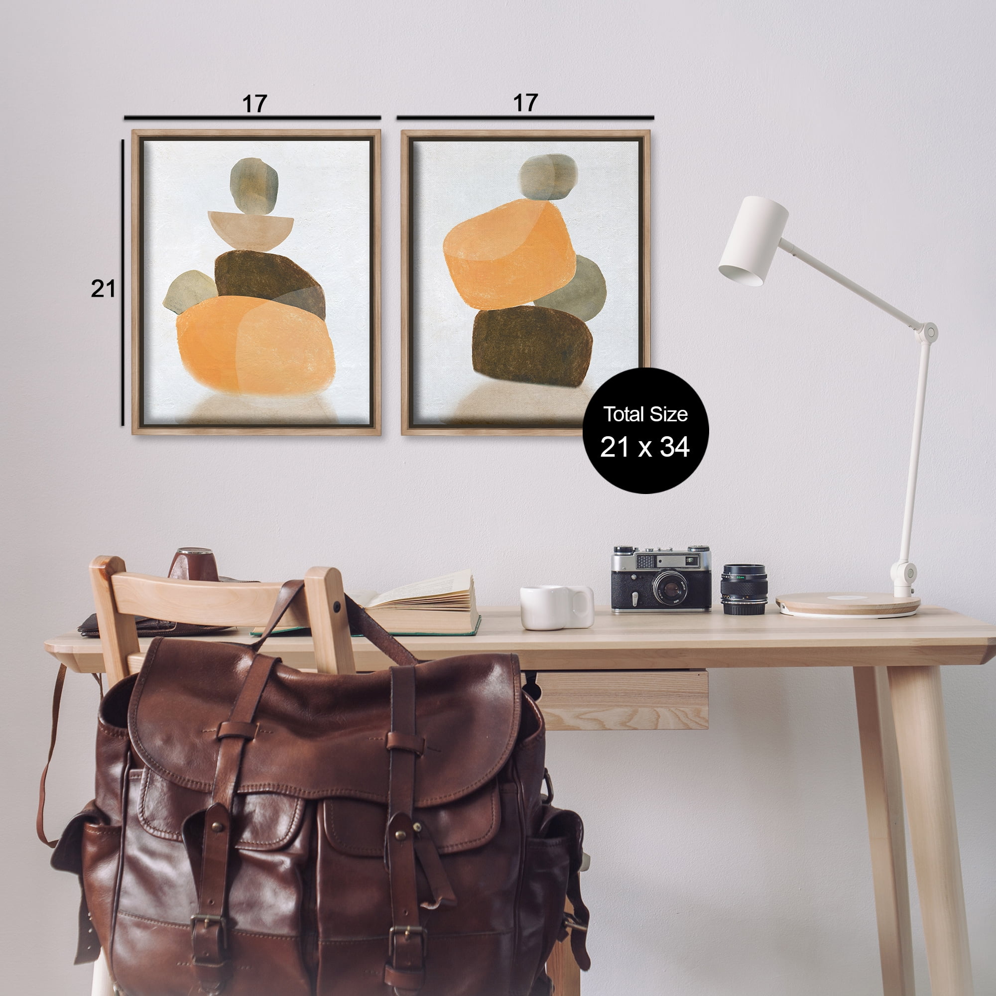 Stupell Industries Stacked Abstract Pebbles Abstract Painting Brown Floater Framed Canvas Art Print Wall Art, 17 x 21, Set of 2