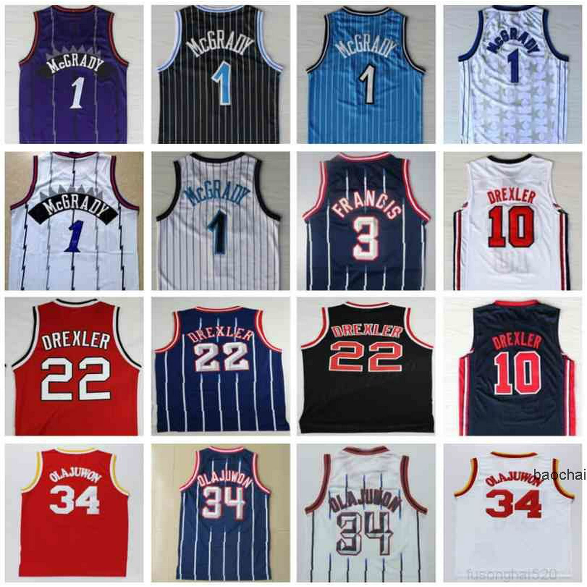 NBA_ High Quality 22 Clyde Drexler Jersey Black Red 34 Hakeem Olajuwon  White Blue Stripe 3 Steve Francis Basketball Jerseys Retro Throw back''nba'' jersey 