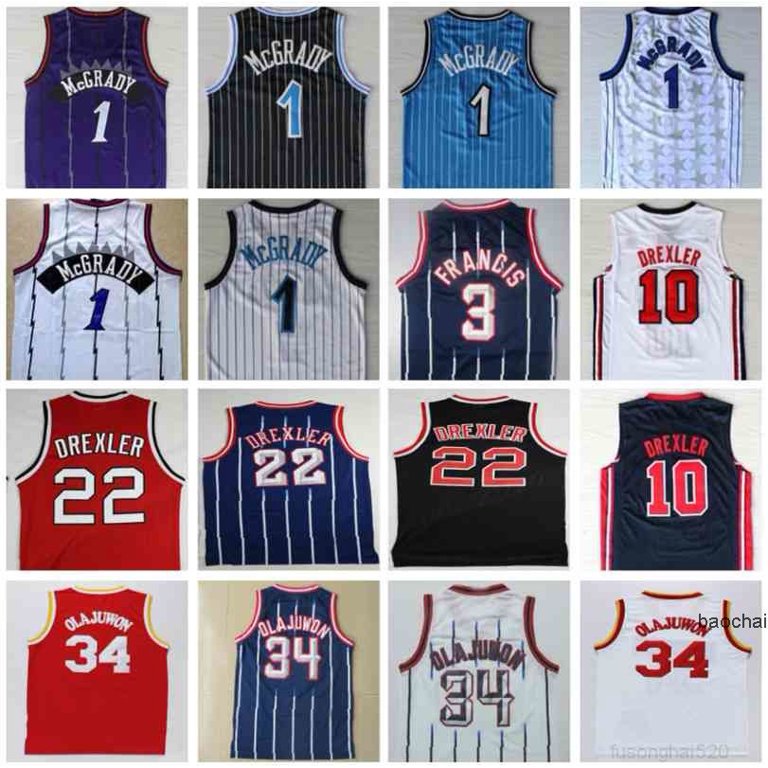 NBA_ High Quality 22 Clyde Drexler Jersey Black Red 34 Hakeem