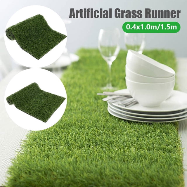 Artificial Fake Grass Mat 0.4*1.5M Waterproof Artificial Encryption Grass TurfMat Multi Purpose Lawn for Indoor/Outdoor Wedding Party Decoration Easy to Clean