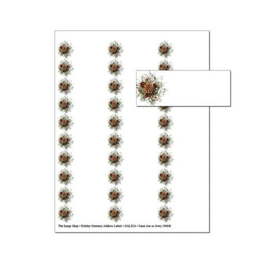 Holiday Pinecone Bouquet 30-Up Address Labels - 5 Sheets/150 Labels Total - 1" x 2.625" (oalx24)