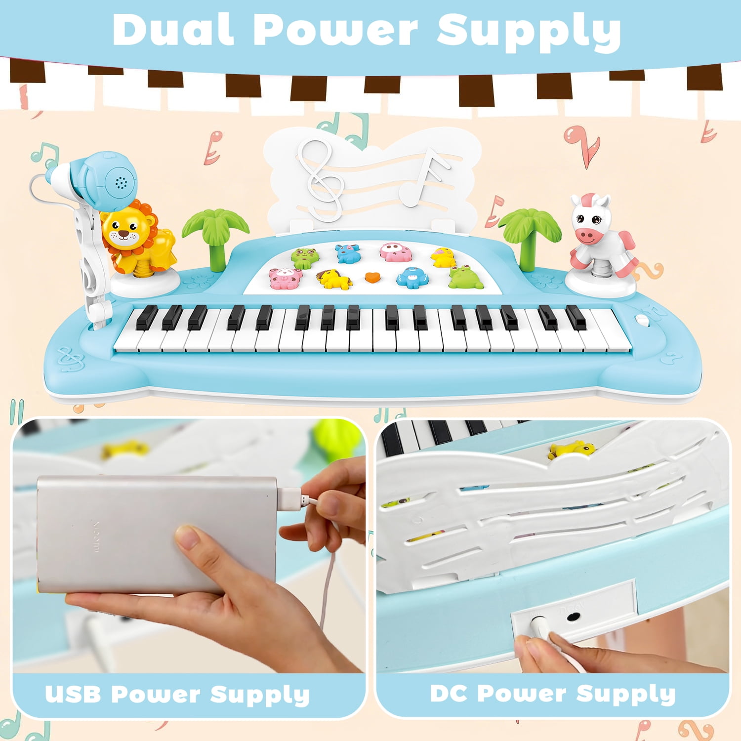 Aijohnny Toddler Piano Keyboard Toys, 37 Keys Musical Instruments with Microphone Animal Button, Birthday Gifts for 3-5 5-8 8-12 Year Old
