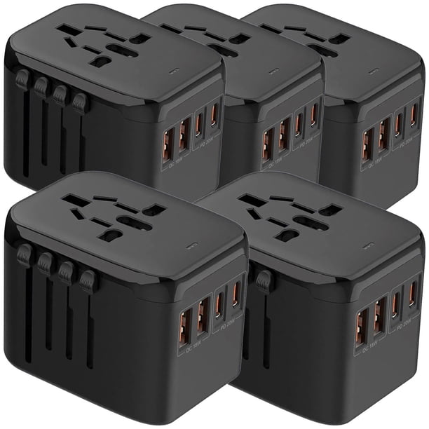 Útil Conector de Viaje PowerJourney 5Pzas 100-250V 50-60Hz 5V 3A EU/UK/USA/ AUS Negro.