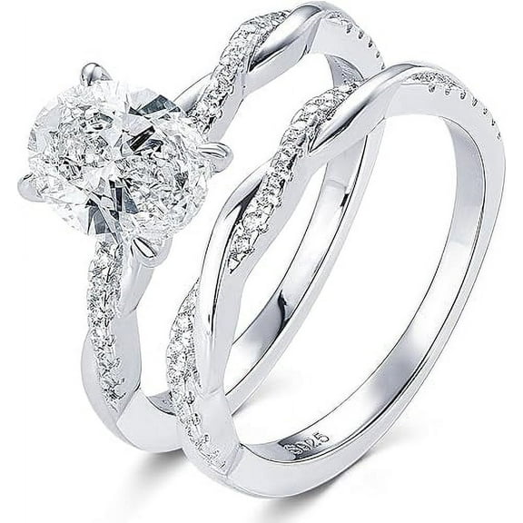 Dazzlingdaimonds Jewels 925 Sterling Silver 2.75 Ct Oval Cut White Diamond Wedding Engagement Thanksgiving Christmas Bridal Ring Set 14K White Gold Plated For Women's -6