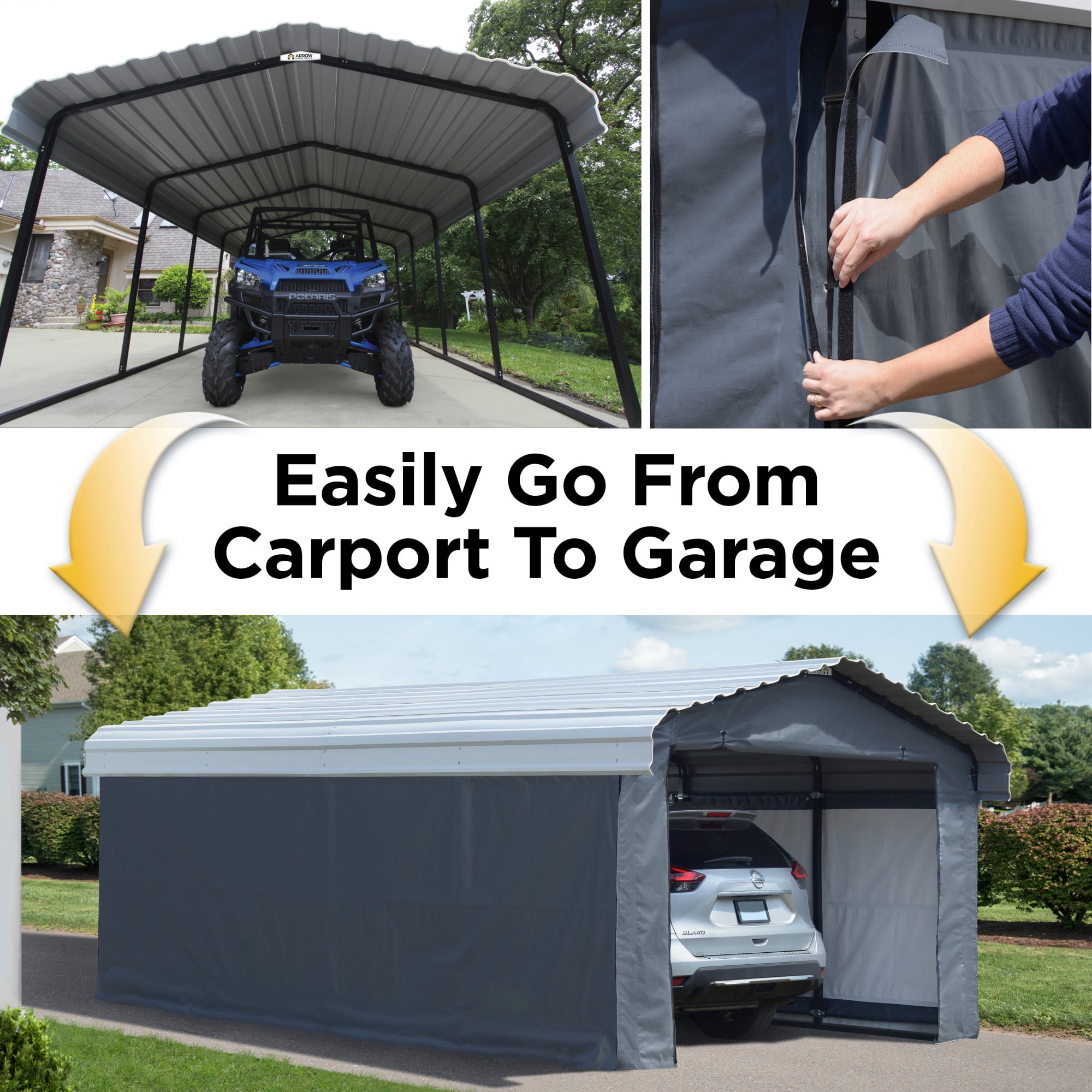 Arrow 12' x 20' x 7' 29-Gauge Carport with Galvanized Steel Roof Panels and Enclosure Kit, Eggshell