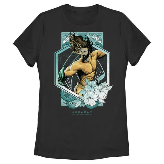 Women's Aquaman and the Lost Kingdom Floral Portrait Graphic Tee Black Large