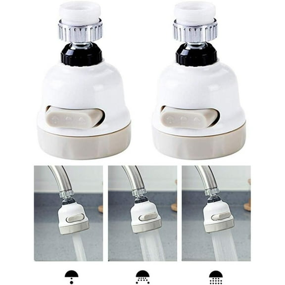 Movable Kitchen Tap Head, 360° Rotatable Water Spray ABS Sink Faucet Spray Head Tap,Splash Filter Water Saving Pressurization Nozzle Bubbler Connector, 3 Modes Adjustment (Pack of 2,White)