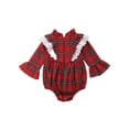 thumbnail image 2 of Qiylii Infant Sister Matching Christmas Costume Lace Long FLared Sleeve Plaid Jumpsuit/Dress, 2 of 6