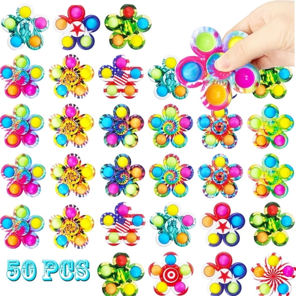 50 Pieces Fidget Spinner Toys, Kids Party Favors, Popular Fidget Spinner Set, Small Sensory Fidget Spinner Toy Set, Classroom Prizes for Boys and Girls Students
