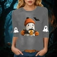 thumbnail image 4 of mgoYE Halloween Shirt Women Womens Halloween 3/4 Sleeve V Neck Shirts Fall Halloween Funny Graphic Length Sleeve Top Spooky Season Tees(Grey,M), 4 of 6