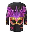 thumbnail image 4 of Penkiiy 2024 Shirt 3/4 Sleeve Mardi Gras Womens Fancy Blouse Carnival Mask Print Tunic Theme Party Round Collar Tee M Multicolor, 4 of 5