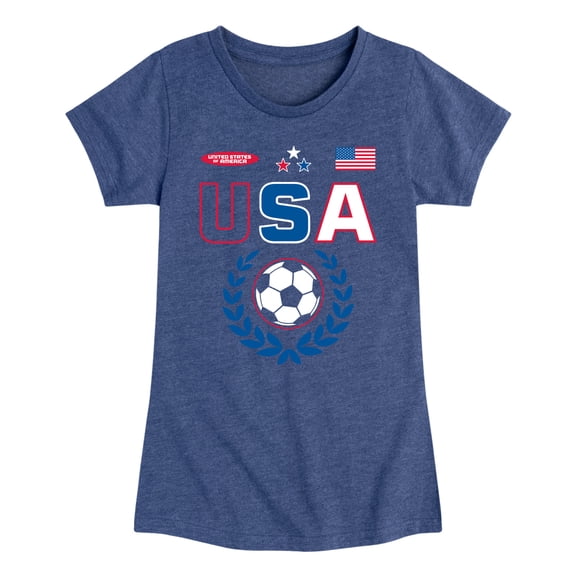 Instant Message - USA Soccer Jersey - Youth Girls Fitted Short Sleeve T-Shirt