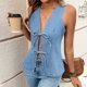 thumbnail image 4 of Xuyuer Womens Tops Tie Front Sleeveless V Neck Sweater Vest Knit Tops 2026 Summer Cardigan Hollow Out Beach Cover Up Solid Tops Y2K Vintage Cardigan Cropped Open Sweater Vest Streetwear, 4 of 8