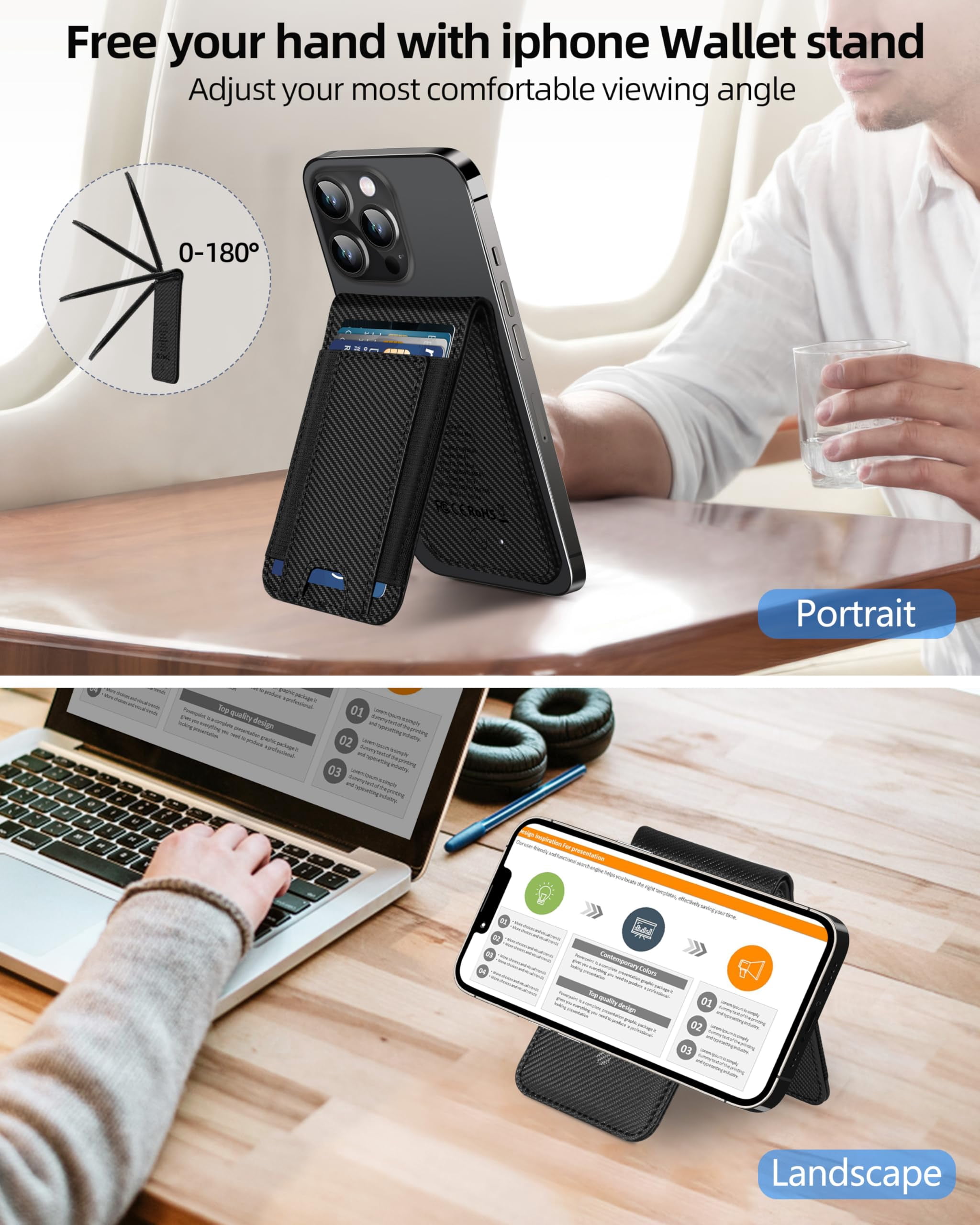 ExtreLife Magnetic Wallet with Find My, Magnetic Card Holder with Adjustable Phone Stand Compatible for iPhone 17/16/15/14/13/12 Series, RFID, Leather, Fits 8 Card