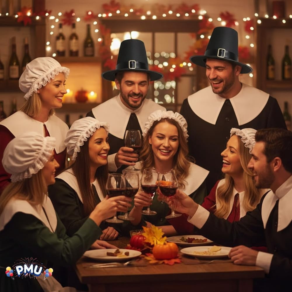 PMU Thanksgiving Colonial Mob Hat, White Bonnet Cap Pack of 1
