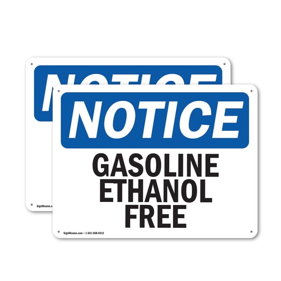 (2 Pack) Gasoline Ethanol Free OSHA Notice Sign 24 Inch X 18 Inch Indoor / Outdoor Rust-Free Aluminum Metal Signs for Workplace, Workshop, and Construction Site, Made in the USA