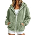 thumbnail image 3 of Liuinsasek Women's Hooded Fuzzy Outerwear Fashion Solid-Color Drawstring Long Sleeve Zip-Up Fleece Jacket with Pockets Casual Warm Winter Outerwear, 3 of 8