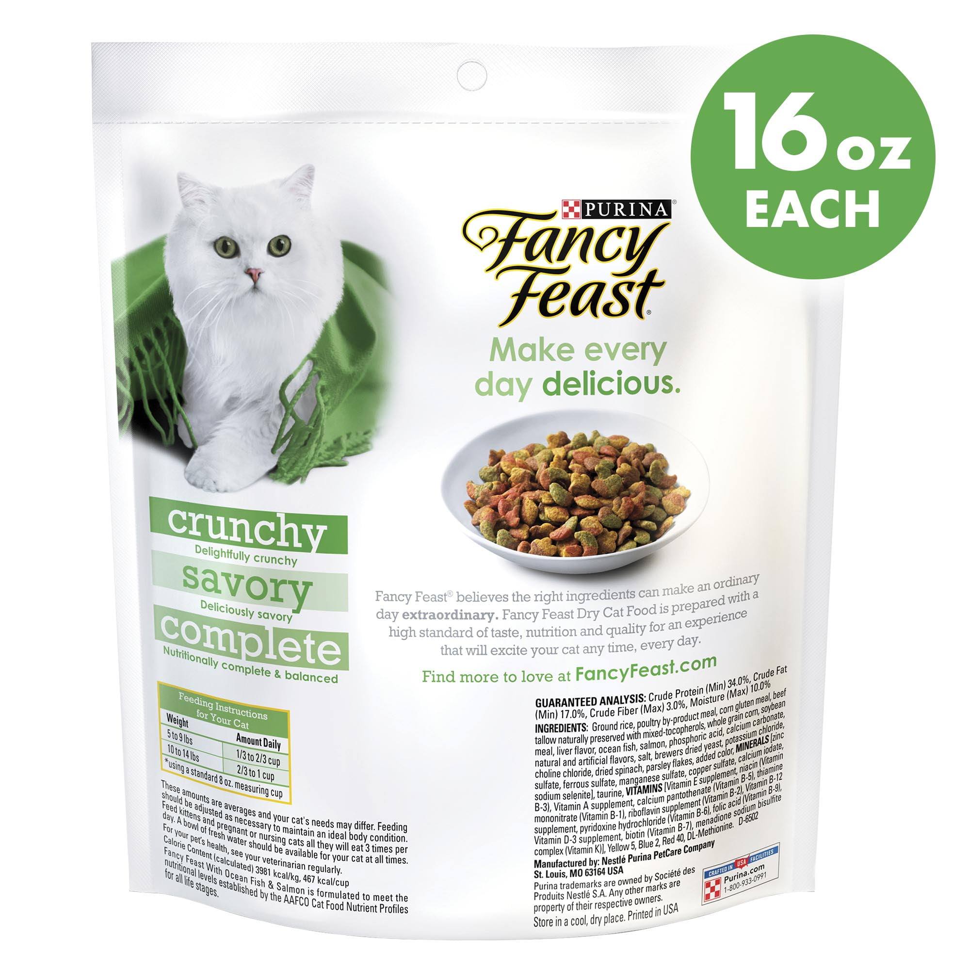 (2 pack) Fancy Feast Dry Cat Food, With Ocean Fish & Salmon, 16 oz. Bag