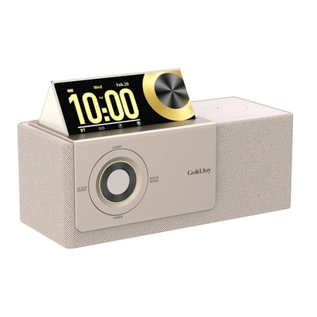 GoldJoy Speaker,Charging Station, Digital Clock,Sunset Lamp & White Noise for Gift- Beige