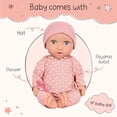 thumbnail image 4 of LullaBaby – Muñeca bebé realista de 14 pulgadas – Tono de piel claro y ojos grises – Cuerpo suave y conjunto extraíble – Gorro rosa y accesorio para chupete – Juguetes para niños de 2 años en adelante, 4 of 5