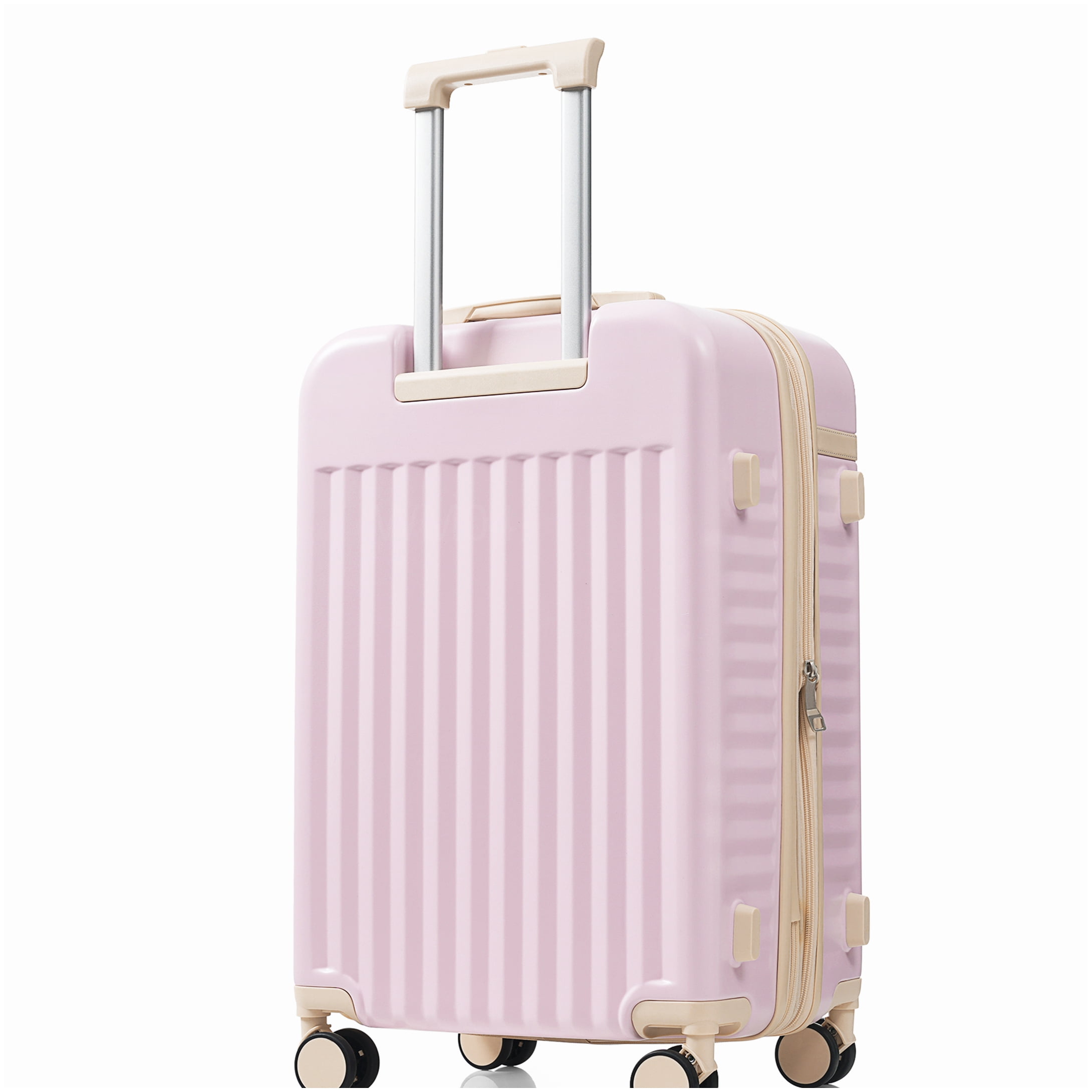 MANGIJOY Airline Approved Carry-On Luggage Set with USB Port, Front Opening Design, Light Pink ABS Hardshell &; 360 Spinner Wheels, 3-Piece
