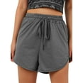 thumbnail image 3 of Women Letter Print Sport Shorts, Irregular Hem Drawstring Waist Short Pants with Pockets for Summer, 3 of 8