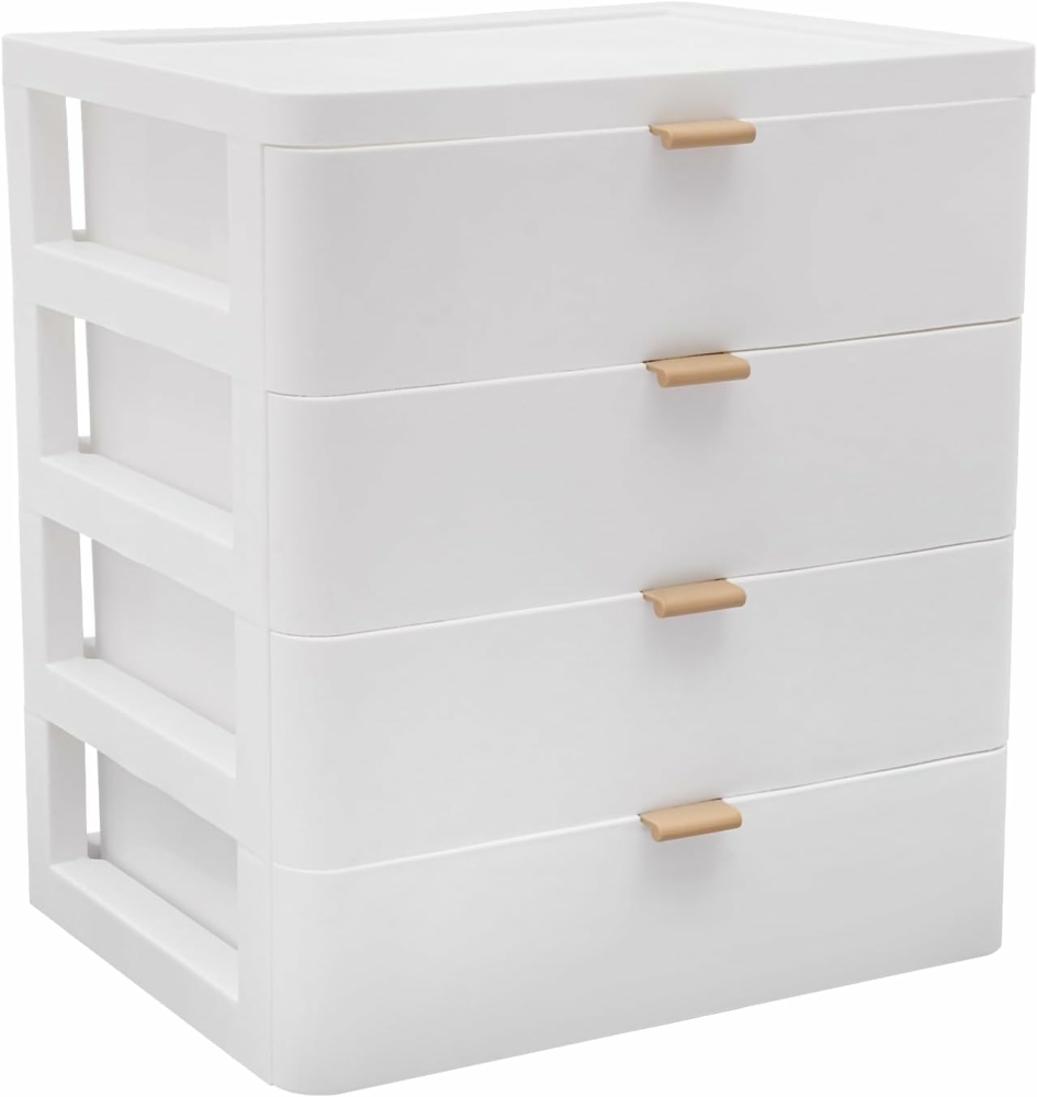 MIDOQIN Desk Organizer with 4 Drawer, Wood Desktop Storage Box, Stackable Storage Drawers for Storing Various Office Supplies