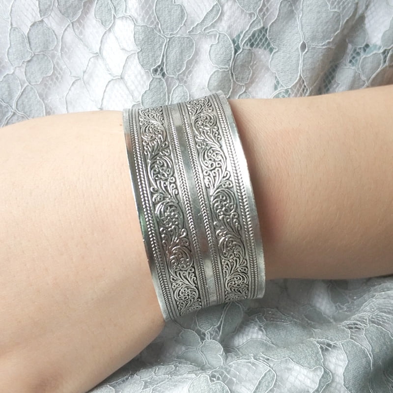 Tibetan Silver 925 Sterling Silver Gypsy Bangle Bracelet for Women FINE Handmade Vintage Tribal Bracelet 