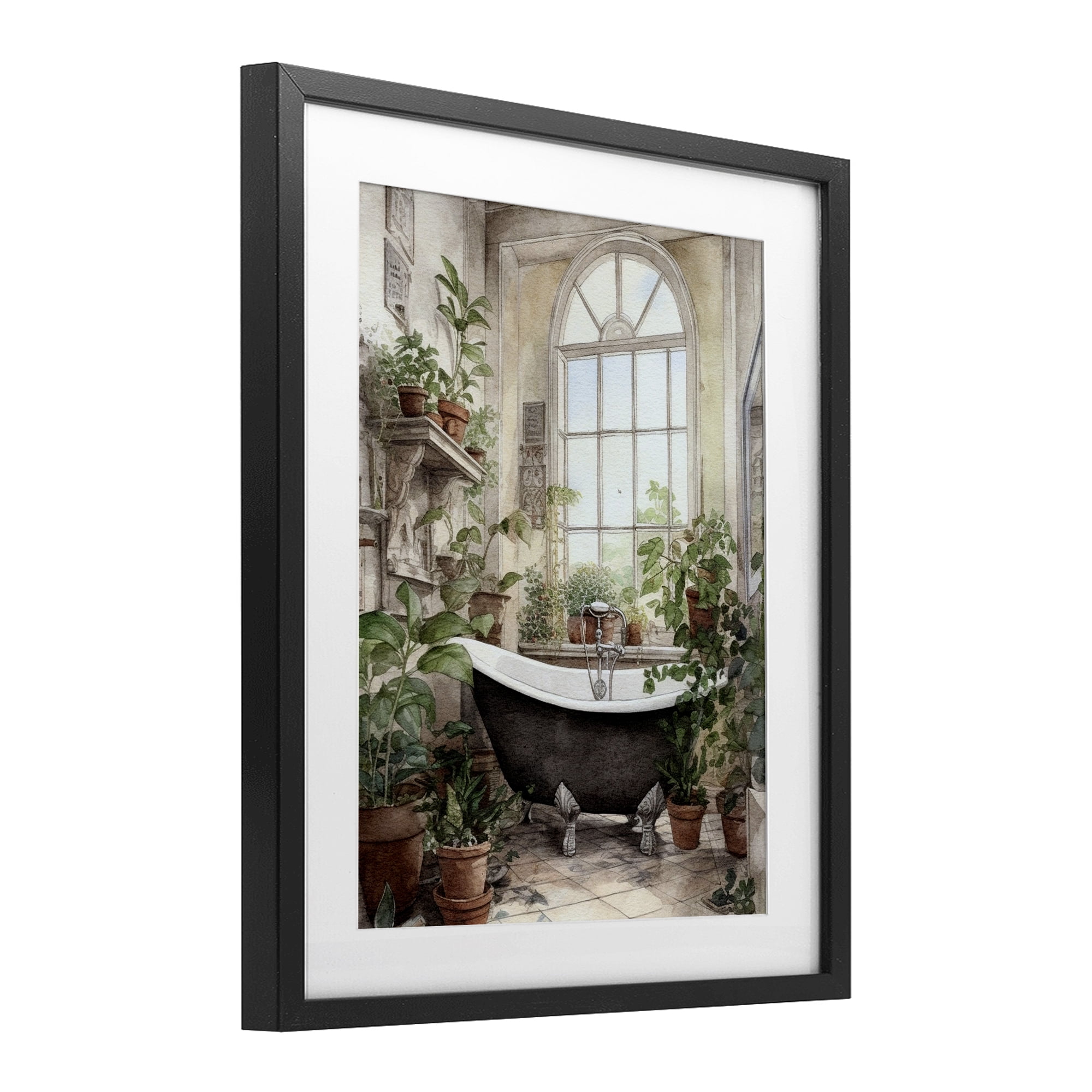 Vintage Sun Lit Bathtub Black Framed Print Under Glass, design by Lettered and Lined