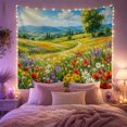 thumbnail image 2 of Sunlit Wildflower Meadow with Path and Blue Hills, Cheerful Cottagecore for Nature Lovers, Meadow Wall Art, Housewarming Gift, Tapestry Wall Hanging for Bedroom and Living Room, 2 of 7