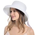 thumbnail image 7 of Women's Sun Hat Straw Hat Summer UV Protection Travel Foldable Bucket Hat Vintage Cloche Beach Fishing Hat-Weiss, 7 of 7