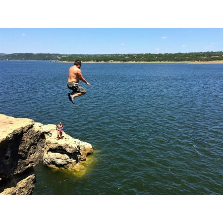 Canvas Print Jump Adventure Risk Fly Cliff Summer Lake Water Stretched Canvas 10 x (Best Cliff Jumping In Colorado)