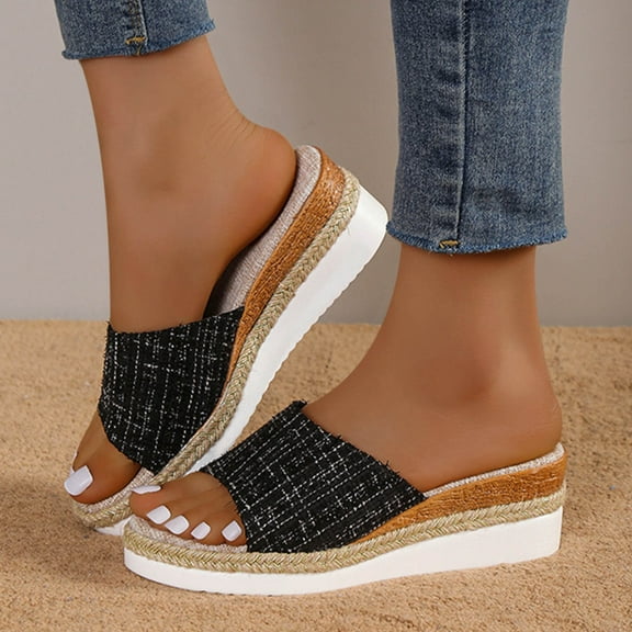 BONIXOOM Beach Sandals For Woman Clearance Slip-On None V-Day Casual Summer House Shoes For Women Black Size 7